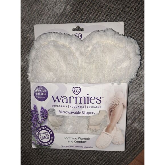 WARMIES Microwavable Lavender Scented Slippers Cream Fits 6-10 Heated Weighted - Picture 2 of 5